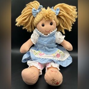 My Doll Rag Doll Yarn Hair Blue White Check Dress Soft Plush Toy